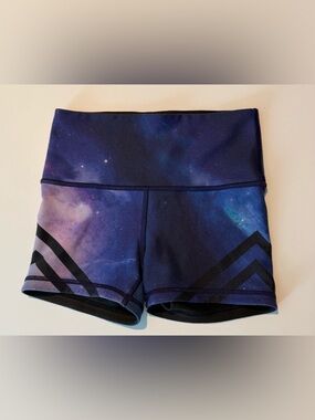 Ivivva Galaxy Print High-Waist Workout Shorts in Navy and Purple